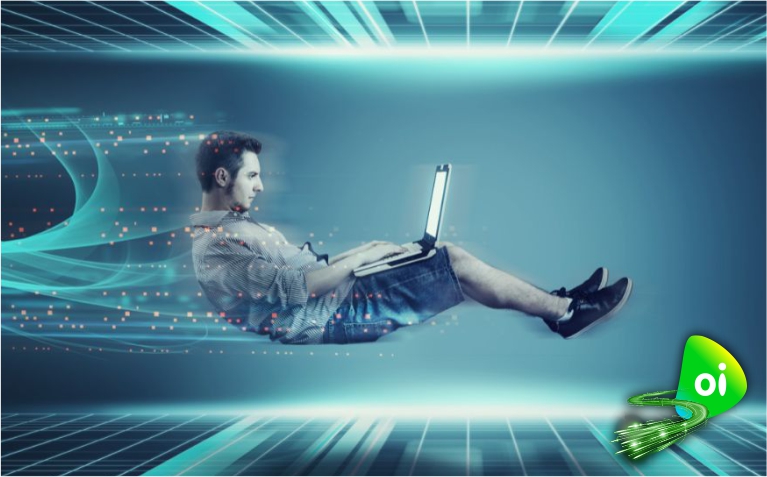 Imagem ilustrativa de homem usando computador. Para texto velocidade da internet.